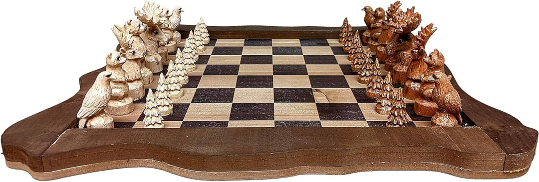 Rustic Wooden Chessboard with Woodland Theme