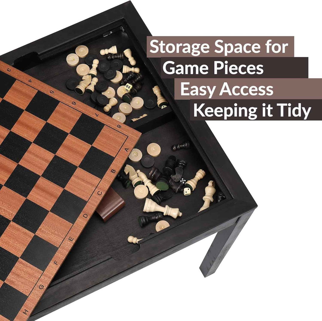 Wooden Chess Table | Chess, Checkers and Backgammon 3 in 1 Combo Game Table (Dark Zebra)
