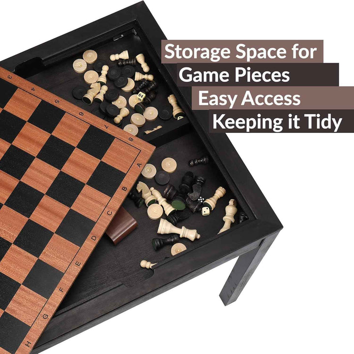 Wooden Chess Table | Chess, Checkers and Backgammon 3 in 1 Combo Game Table (Dark Zebra)