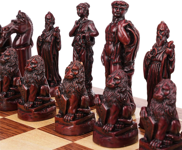 Retro Roman Chess Set with Resin Chess Pieces and Wooden Chessboard