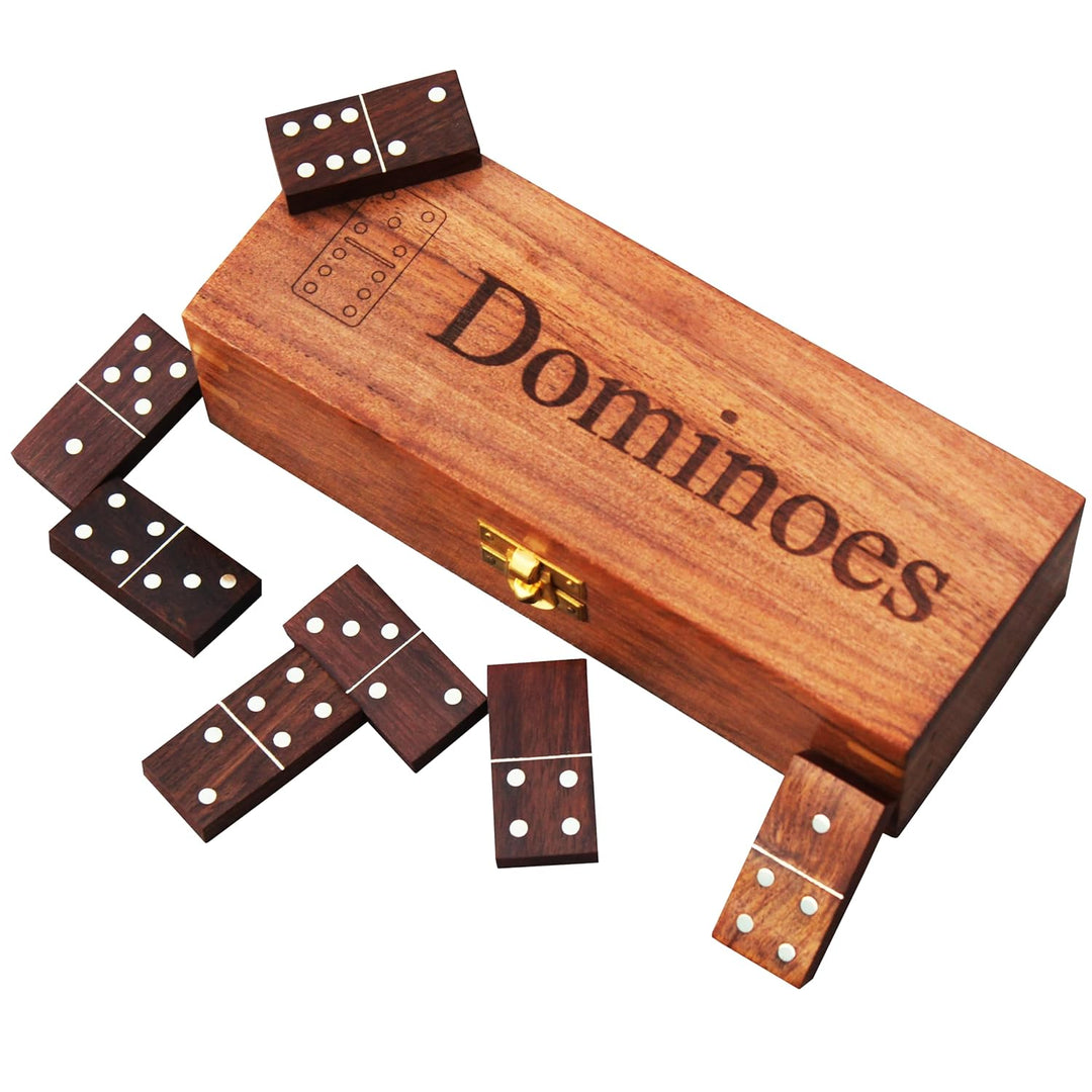 Double six Dominos set 28 tiles with wooden box