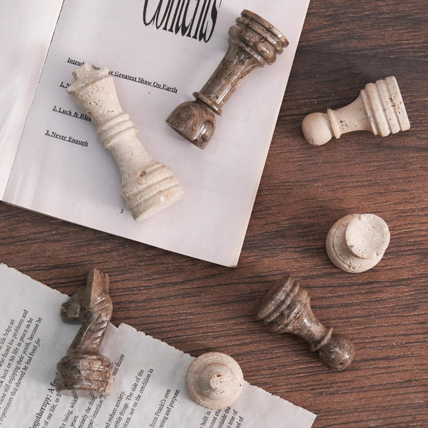 Marble Chess Pieces Travertine and Oceanic 3.5 Inch