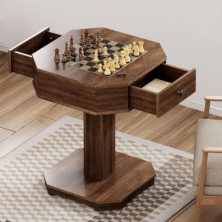 Chess Checker Game Table with 2-Drawers Storage