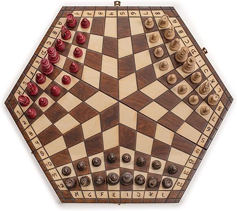 Wooden Three-Player Chess - 21 Inches - with Foldable Board