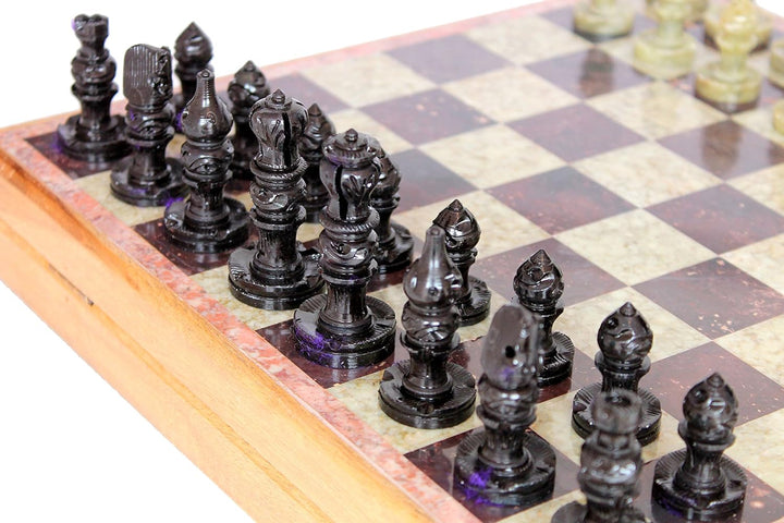 Marble Chess Set: Stone Chess Board with Wooden Base