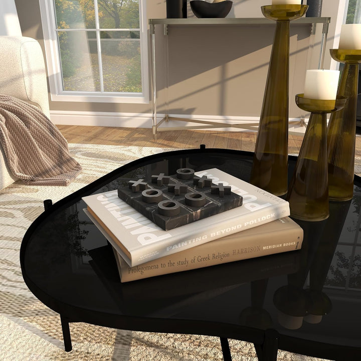 Contemporary Marble Game Set, 6"L x 6"H, Black/Silver