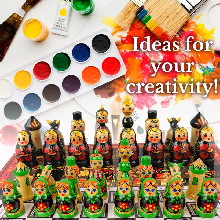 DIY Chess Pieces Only Set of 32 pcs - Unpainted Chess Sets for DIY