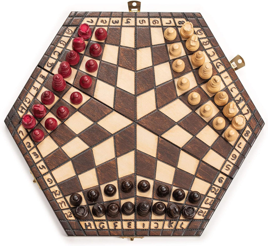 Wooden Three-Player Chess - 12 Inches - with Foldable Board