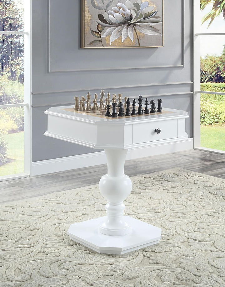 Reversible Chess Checker Game Table w/Backgammon Game Tray (White)