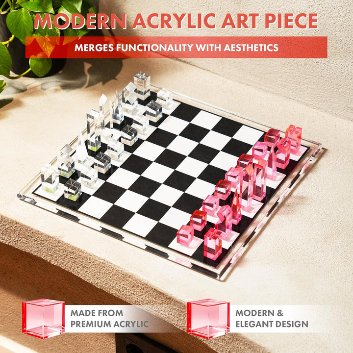 Acrylic Chess Set for Decor and Playing - Modern Pink Chess