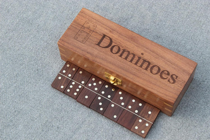 Double six Dominos set 28 tiles with wooden box