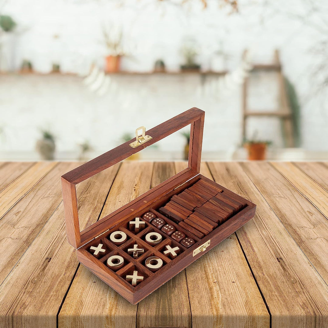 Wooden 3-in-1 Parlour Game Set | 28 Dominoes, Tic-Tac  Toe and Wooden Dice