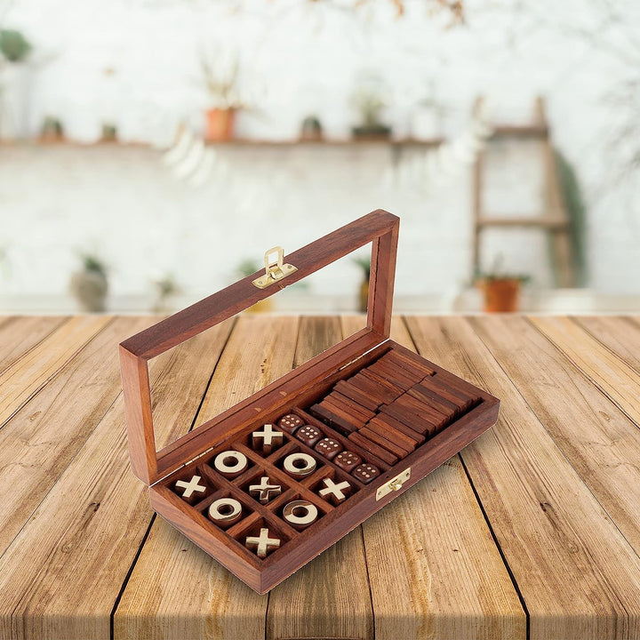 Wooden 3-in-1 Parlour Game Set | 28 Dominoes, Tic-Tac  Toe and Wooden Dice