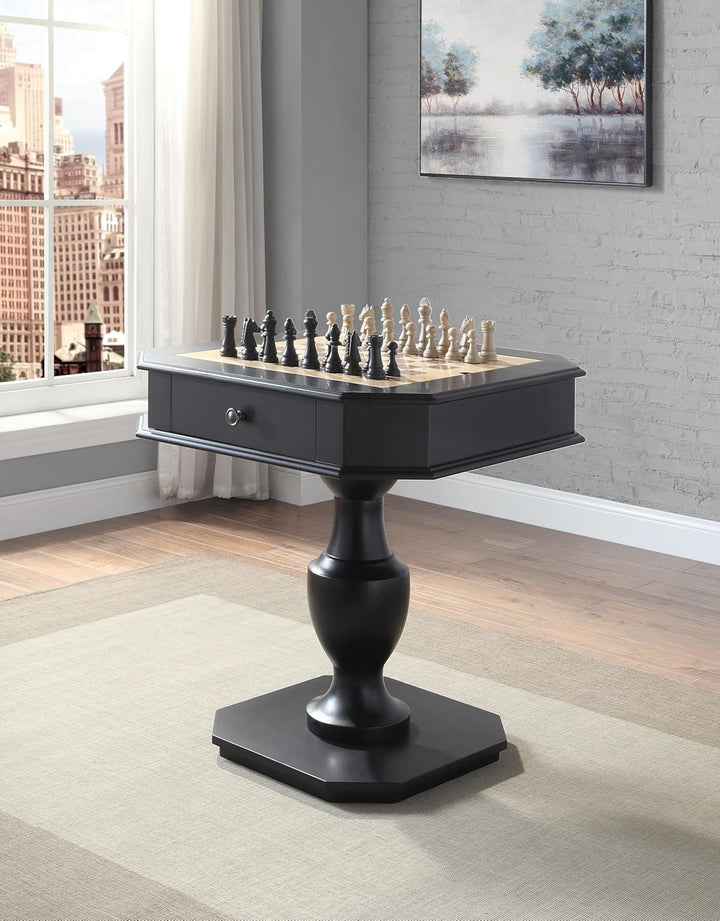 Reversible Chess Checker Game Table w/Backgammon Game Tray (Black)