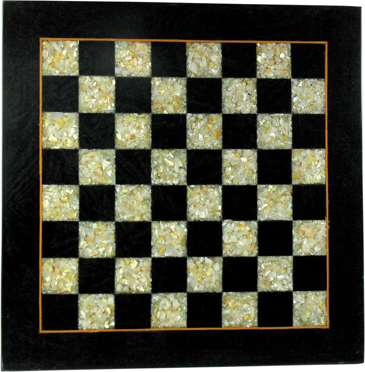 Collectible Black Marble and Mother of Pearl (MOP) Chess Board