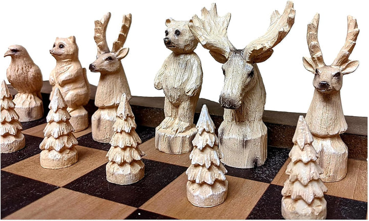 Rustic Wooden Chessboard with Woodland Theme