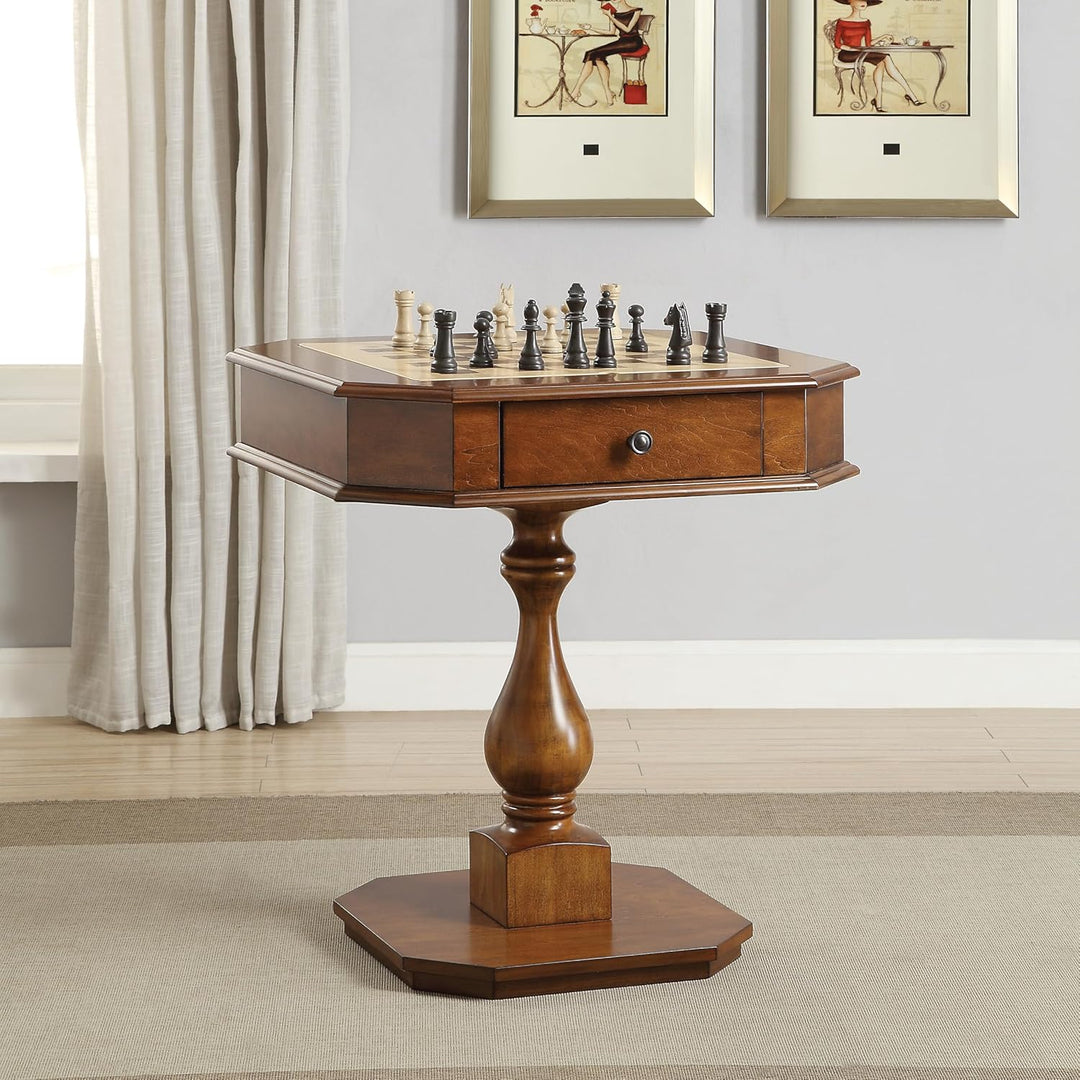 Reversible Chess Checker Game Table w/Backgammon Game Tray (Brown)