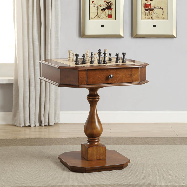 Reversible Chess Checker Game Table w/Backgammon Game Tray (Brown)