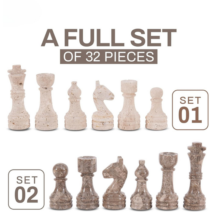 Marble Chess Pieces Travertine and Oceanic 3.5 Inch
