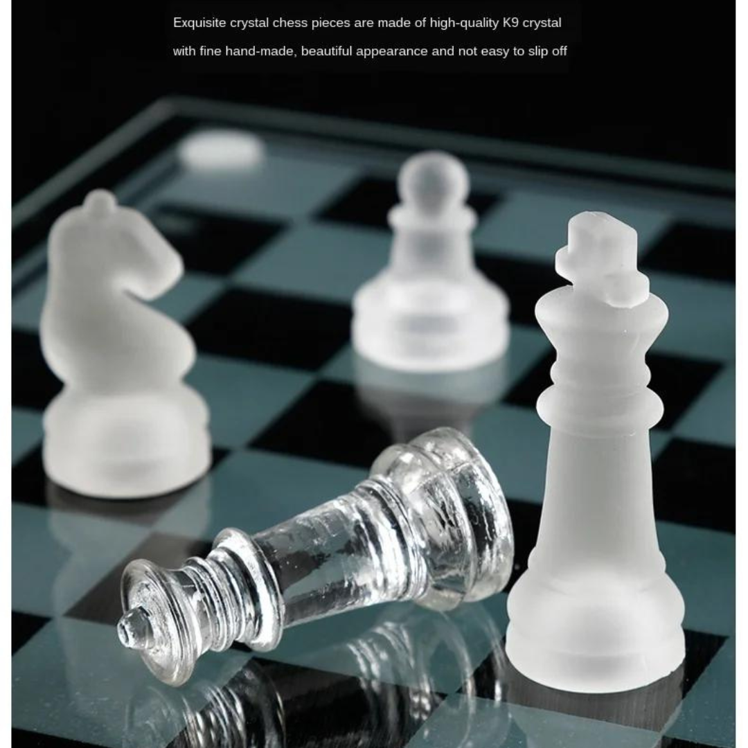 Crystal Chess Pieces with Chessboard | Glass Chess Set