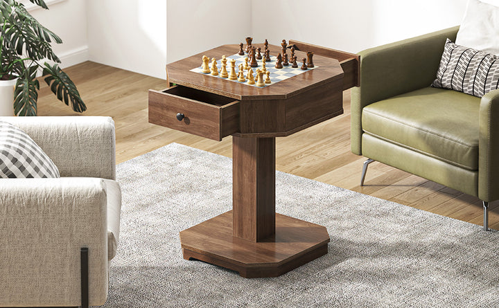 Chess Checker Game Table with 2-Drawers Storage