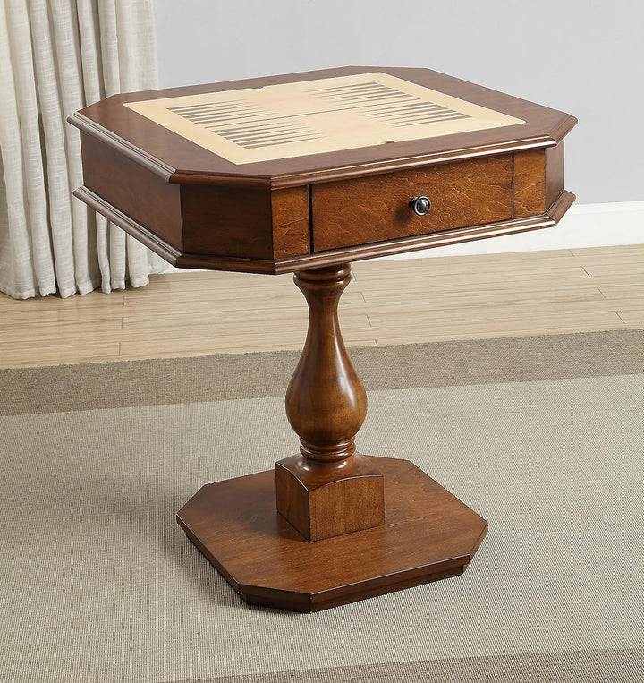 Reversible Chess Checker Game Table w/Backgammon Game Tray (Brown)