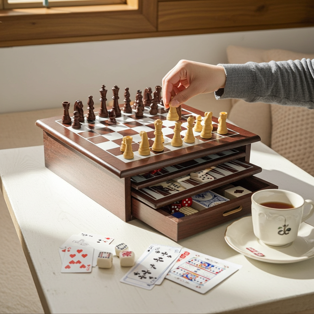 15-in-1 Tabletop Game Center - Portable Wooden Combo Game Board