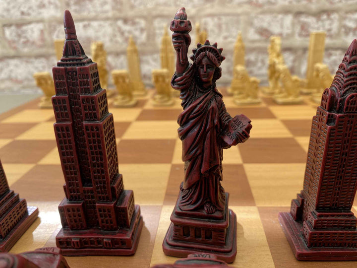 New York Themed Chess Set- Berkeley's Themed Chessmen- Red