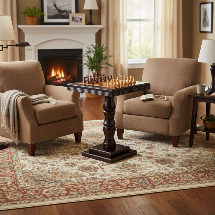 Chess table: Furniture Table, 27.58 in x 22.06 in x 22.06 in, Mahogany