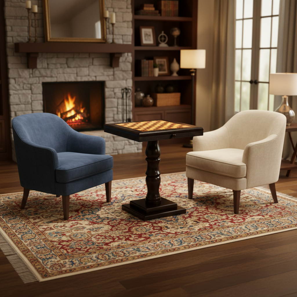 Chess table: Furniture Table, 27.58 in x 22.06 in x 22.06 in, Mahogany