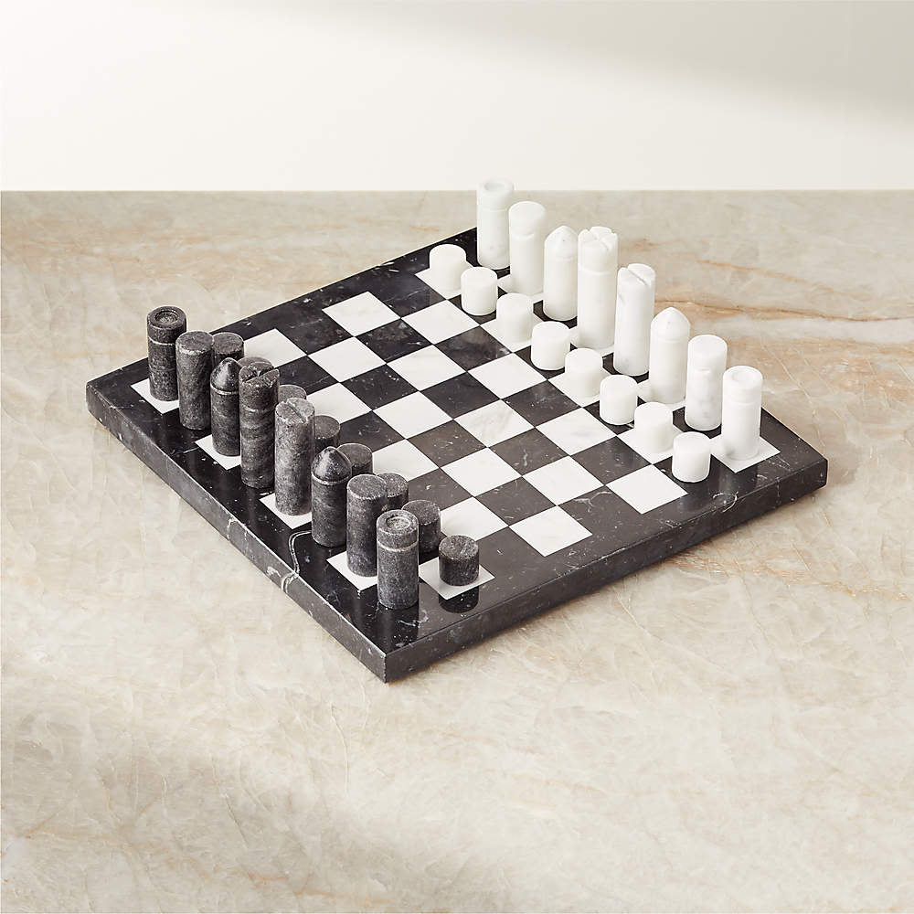 Skyscraper Series Marble Chess Set: A Classic Black and White Stone Chess set