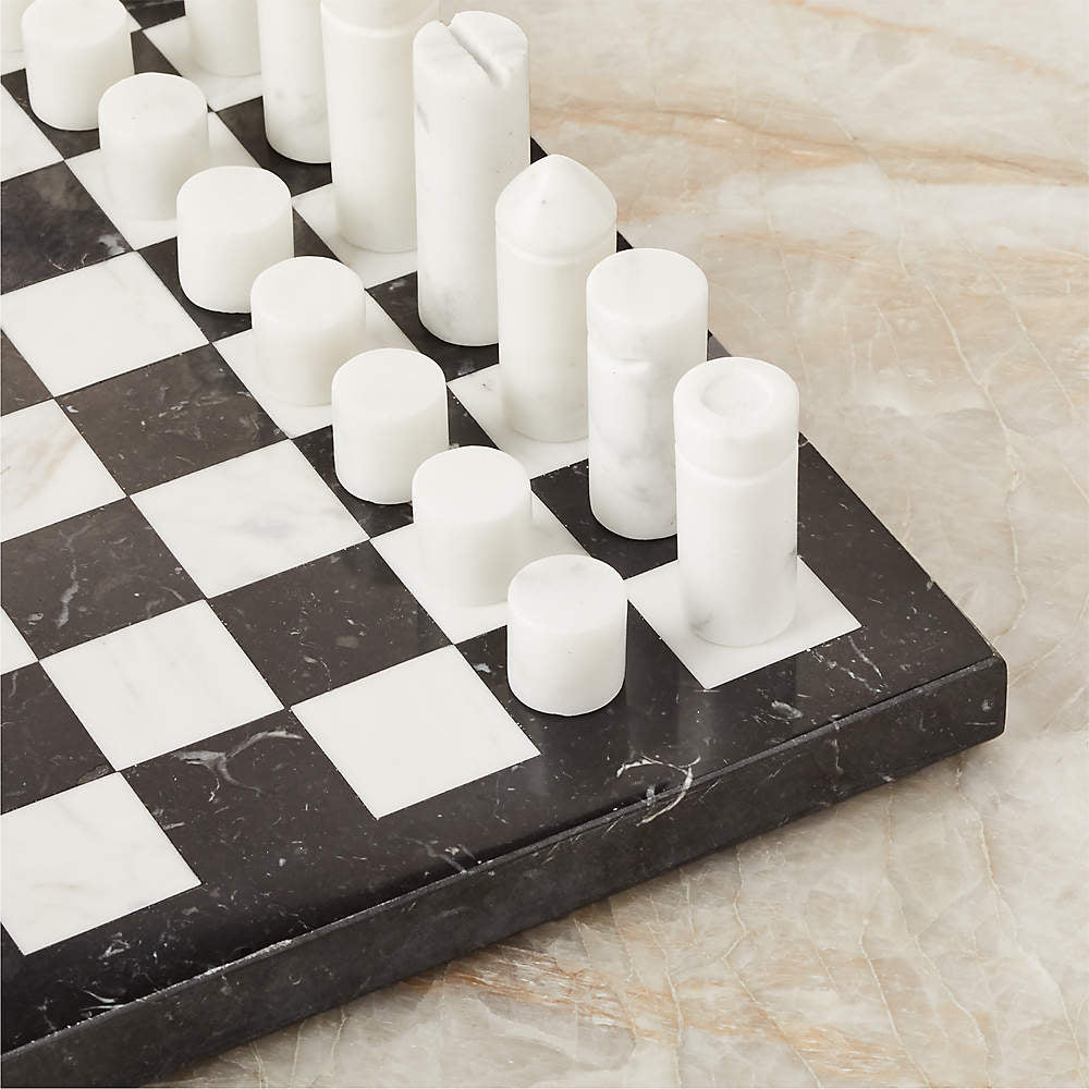 Skyscraper Series Marble Chess Set: A Classic Black and White Stone Chess set