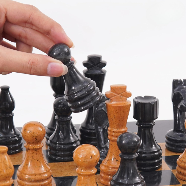 Marble Chess Pieces Golden and Black 3.5 Inch