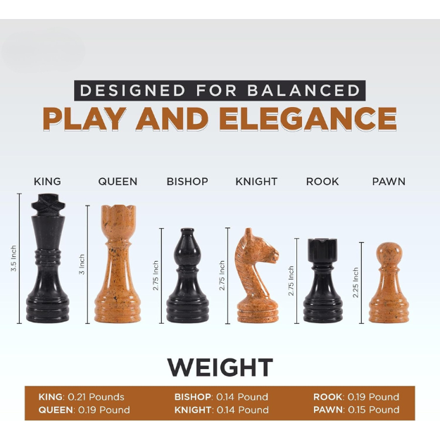 Marble Chess Pieces Golden and Black 3.5 Inch