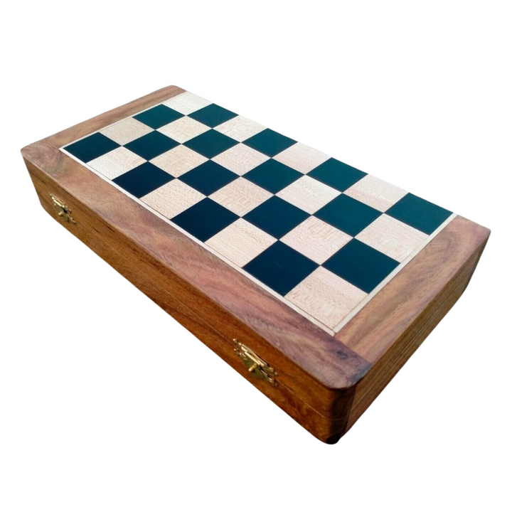 12" schwarzes Reise-Klappschachbrett aus Holz mit magnetischem Schachfigurenset