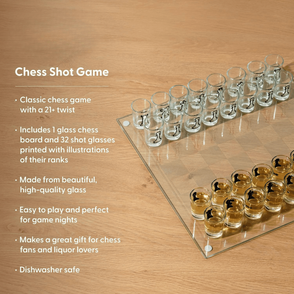 Small Shot Glass Chess Set | Drinking Cup Glass Chess Set (14")