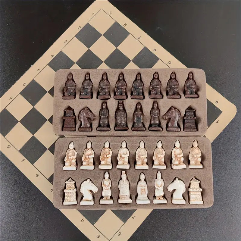 Chess Set | Terracotta/Chinese Antique Chess Pieces with Chessboard