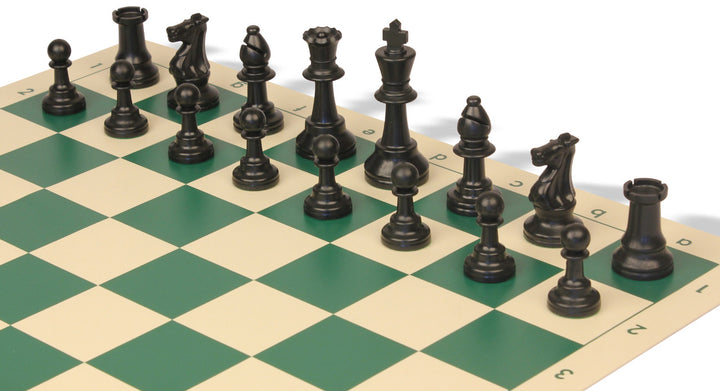 Standard Club Easy-Carry Plastic Chess Set Black & Camel Pieces with Vinyl Rollup Board - Green