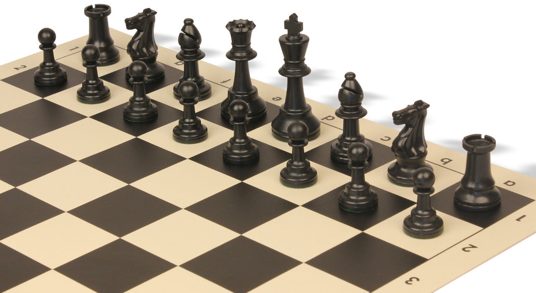 Standard Club Easy-Carry Plastic Chess Set Black & Ivory Pieces with Vinyl Rollup Board - Black