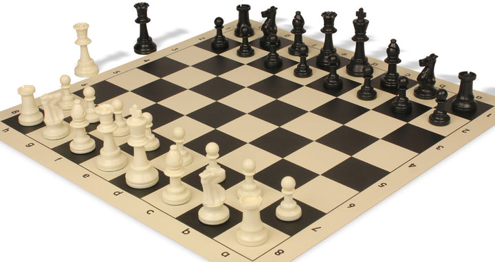 Standard Club Easy-Carry Plastic Chess Set Black & Ivory Pieces with Vinyl Rollup Board - Black