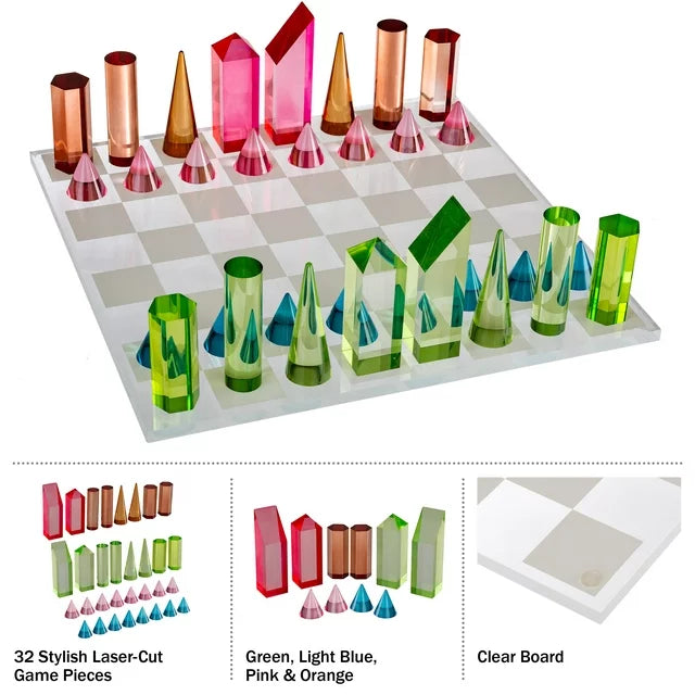 Sky Scrapers Glass Chess set | Modern Acrylic Chess Set | Crystal Chess Set
