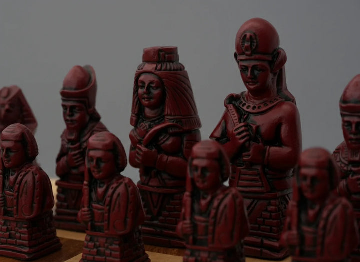 Egyptian Themed Chessmen - Berkeley's Chess Pieces - Cardinal Red - Chess'n'Boards