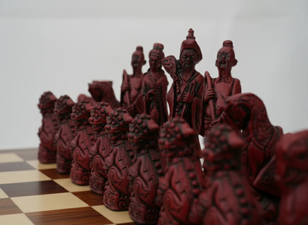 Mandarian Themed Chessmen - Berkeley's Decorative Chesspieces - Cardinal Red - Chess'n'Boards