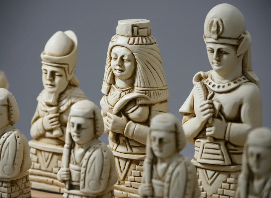 Egyptian Themed Chessmen - Berkeley's Chess Pieces - Cardinal Red - Chess'n'Boards
