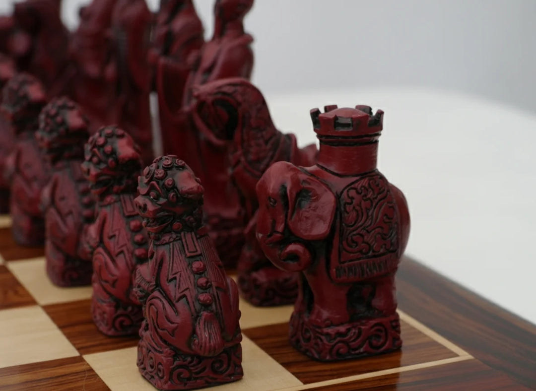 Mandarian Themed Chessmen - Berkeley's Decorative Chesspieces - Cardinal Red - Chess'n'Boards