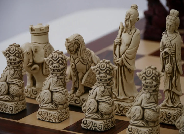Mandarian Themed Chessmen - Berkeley's Decorative Chesspieces - Cardinal Red - Chess'n'Boards