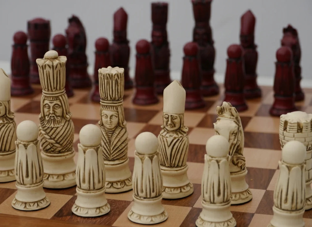 Victorian Chess Pieces- Berkeley's Themed Chessmen- Cardinal Red - Chess'n'Boards