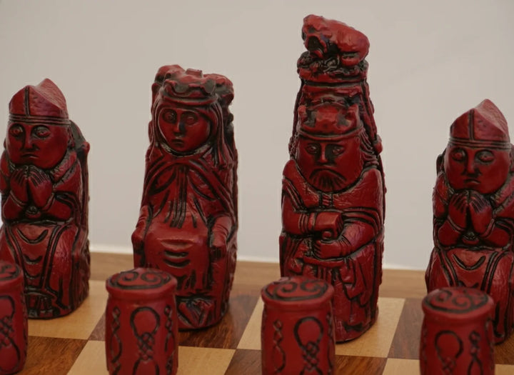 Medieval Chess Pieces-Berkeley Themed Chessmen -Cardinal Red - Chess'n'Boards
