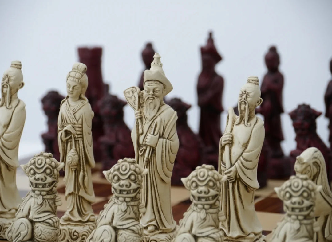 Mandarian Themed Chessmen - Berkeley's Decorative Chesspieces - Cardinal Red - Chess'n'Boards
