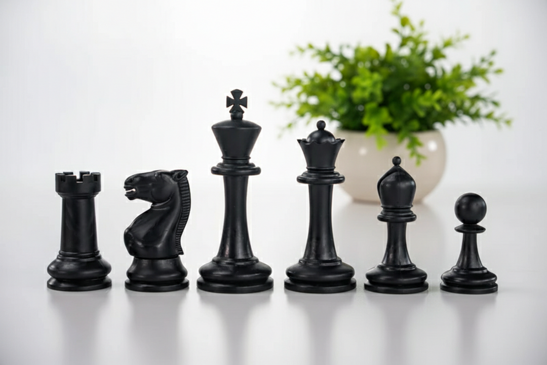 Plastic Staunton Club Chess Pieces - Black and Tan King 3.75"